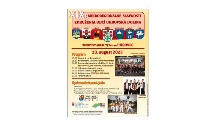 XIX. MIKROREGIONÁLNE SLÁVNOSTI ZDRUŽENIA OBCÍ UHROVSKÁ DOLINA
